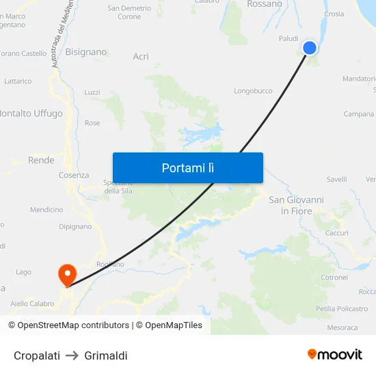 Cropalati to Grimaldi map