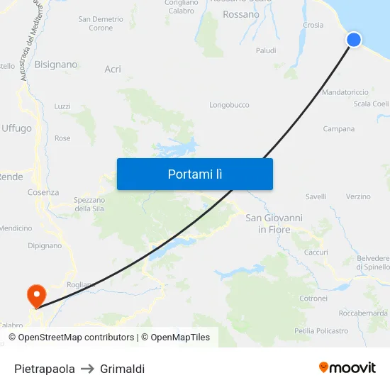 Pietrapaola to Grimaldi map