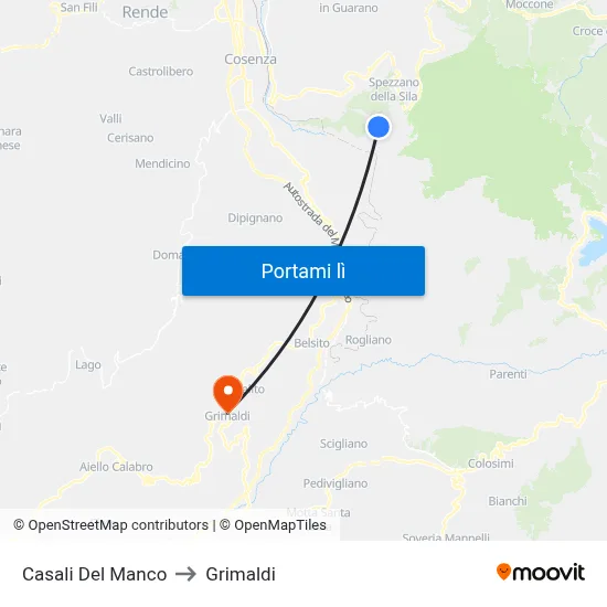 Casali Del Manco to Grimaldi map