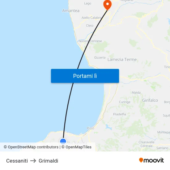 Cessaniti to Grimaldi map