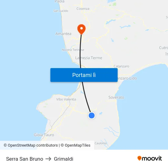 Serra San Bruno to Grimaldi map