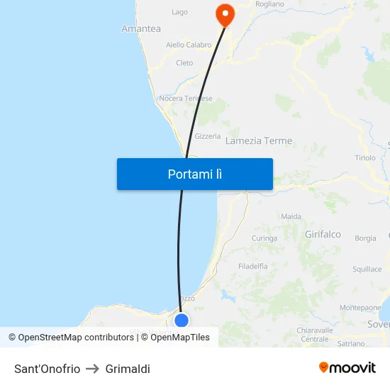 Sant'Onofrio to Grimaldi map