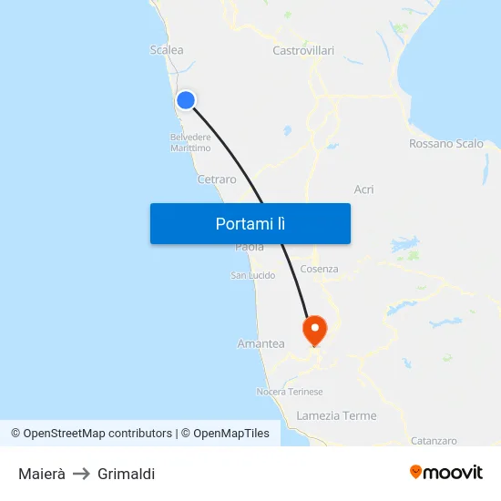 Maierà to Grimaldi map