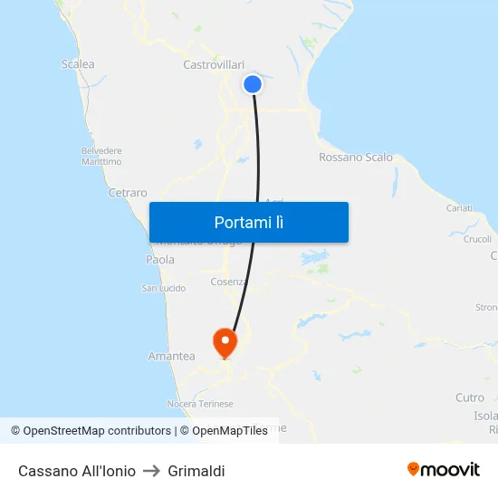 Cassano All'Ionio to Grimaldi map