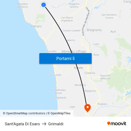 Sant'Agata Di Esaro to Grimaldi map