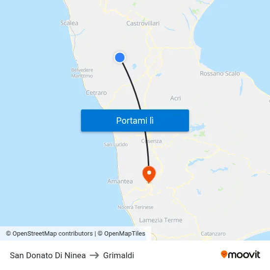 San Donato Di Ninea to Grimaldi map