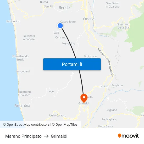 Marano Principato to Grimaldi map