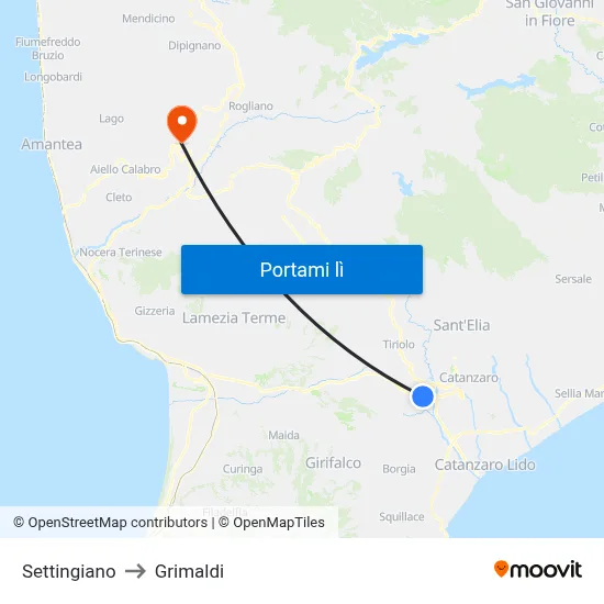 Settingiano to Grimaldi map