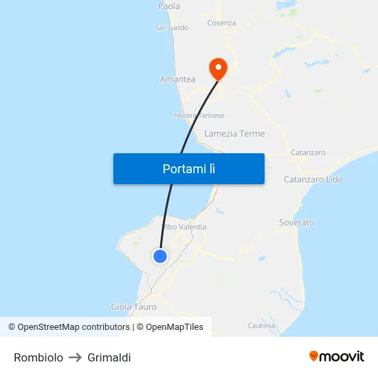 Rombiolo to Grimaldi map