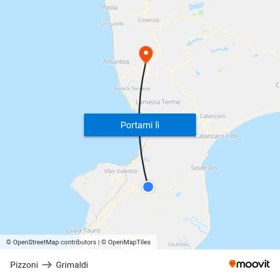Pizzoni to Grimaldi map