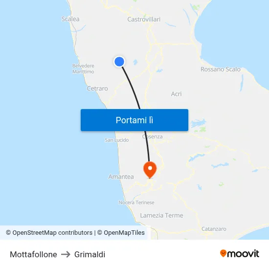 Mottafollone to Grimaldi map
