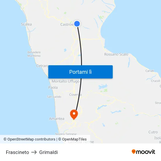 Frascineto to Grimaldi map