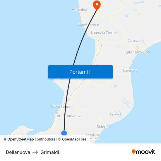 Delianuova to Grimaldi map