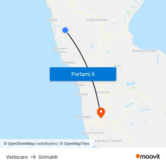 Verbicaro to Grimaldi map