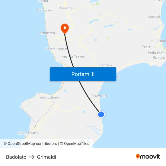 Badolato to Grimaldi map