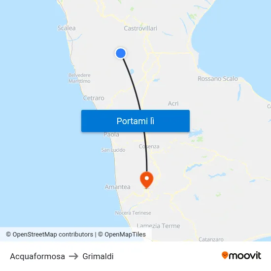 Acquaformosa to Grimaldi map