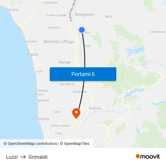 Luzzi to Grimaldi map