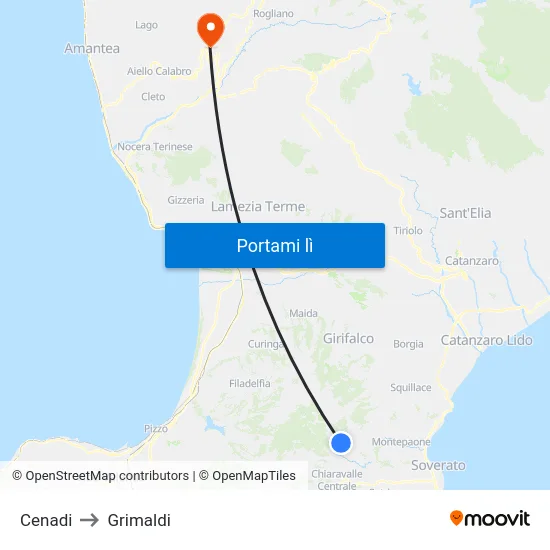 Cenadi to Grimaldi map