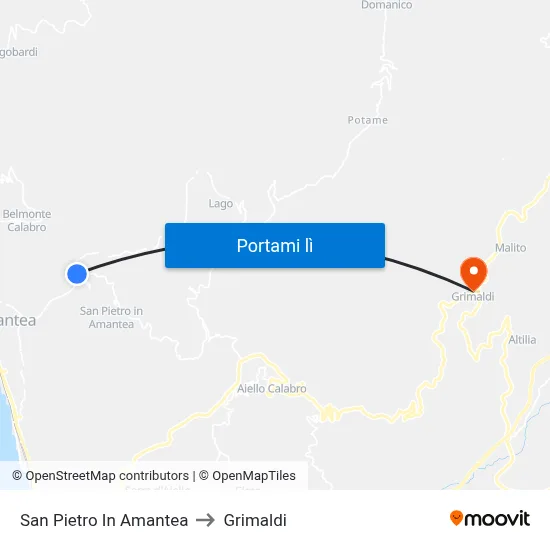San Pietro In Amantea to Grimaldi map