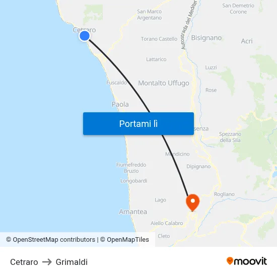 Cetraro to Grimaldi map