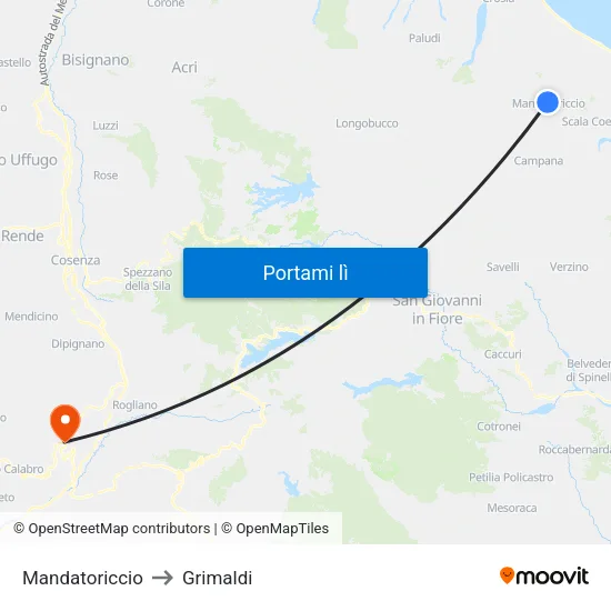 Mandatoriccio to Grimaldi map