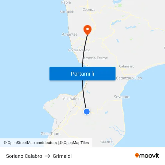 Soriano Calabro to Grimaldi map