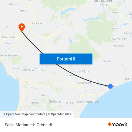 Sellia Marina to Grimaldi map