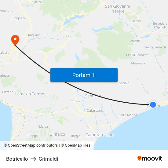 Botricello to Grimaldi map