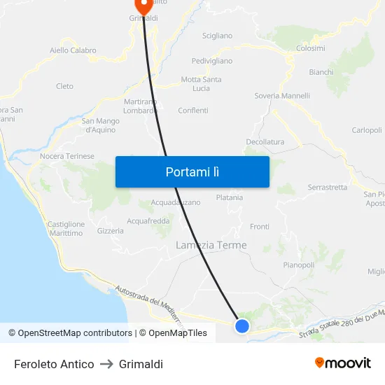 Feroleto Antico to Grimaldi map