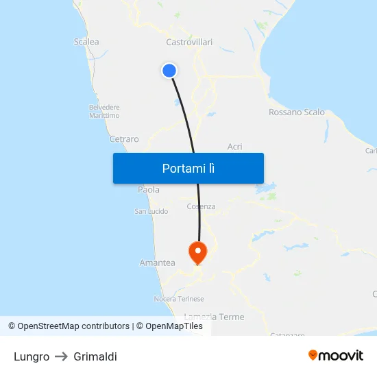 Lungro to Grimaldi map