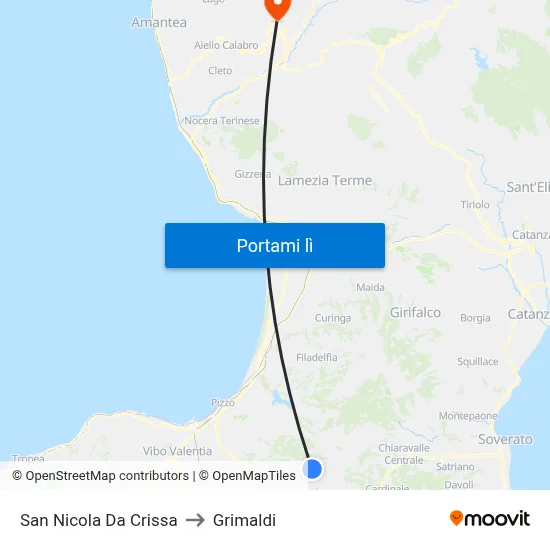 San Nicola Da Crissa to Grimaldi map