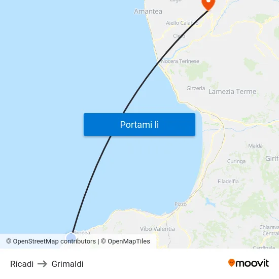 Ricadi to Grimaldi map