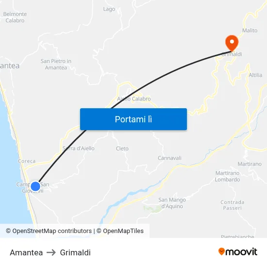 Amantea to Grimaldi map