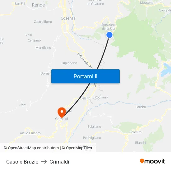 Casole Bruzio to Grimaldi map