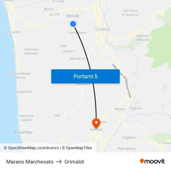 Marano Marchesato to Grimaldi map