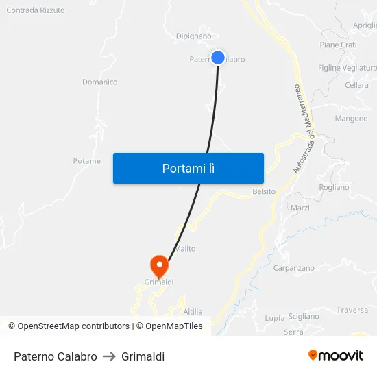 Paterno Calabro to Grimaldi map