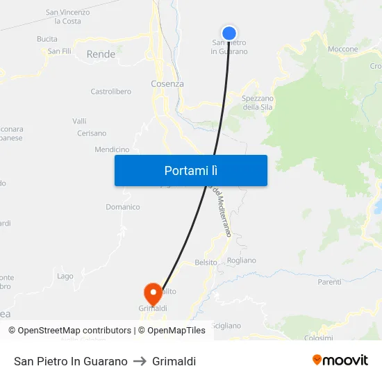 San Pietro In Guarano to Grimaldi map