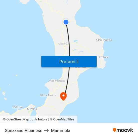 Spezzano Albanese to Mammola map