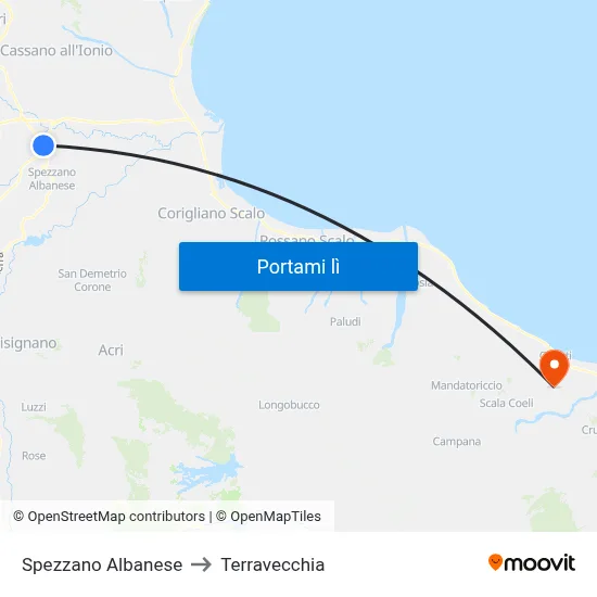 Spezzano Albanese to Terravecchia map