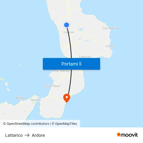 Lattarico to Ardore map