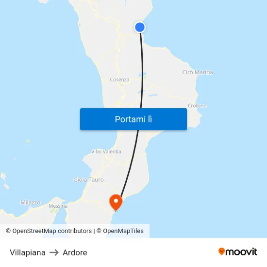 Villapiana to Ardore map
