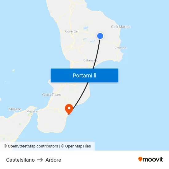 Castelsilano to Ardore map