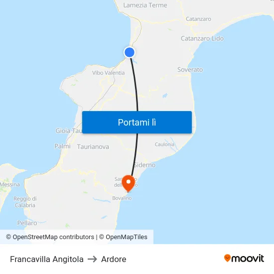 Francavilla Angitola to Ardore map