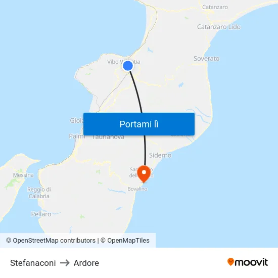 Stefanaconi to Ardore map