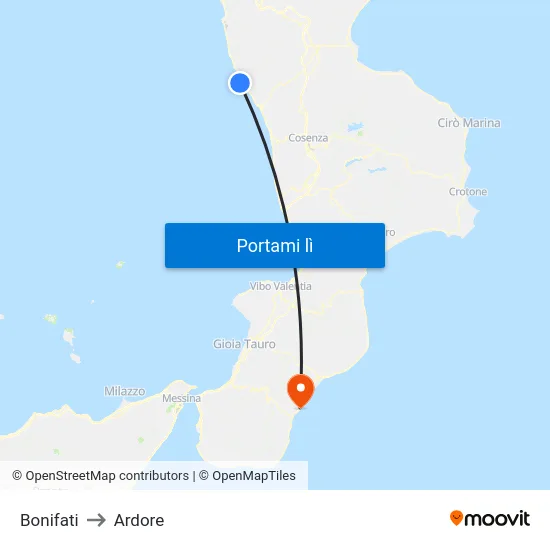 Bonifati to Ardore map