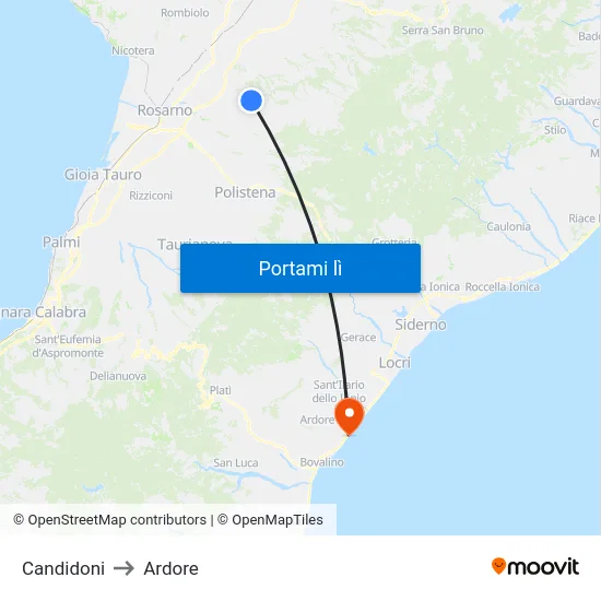 Candidoni to Ardore map