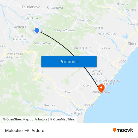 Molochio to Ardore map
