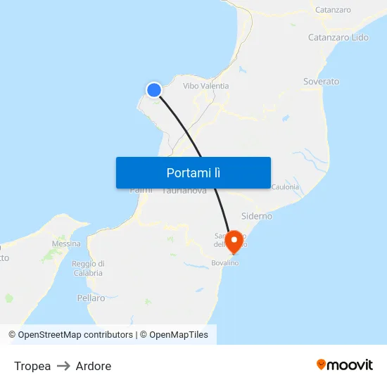 Tropea to Ardore map