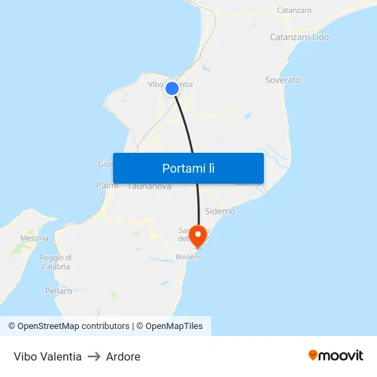 Vibo Valentia to Ardore map