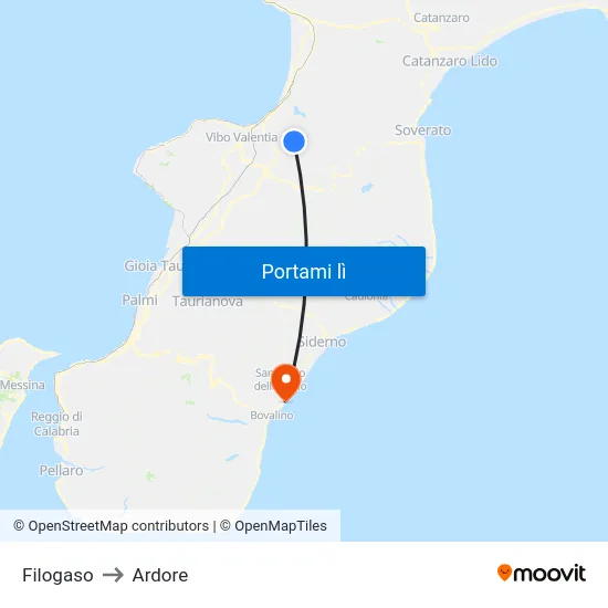 Filogaso to Ardore map